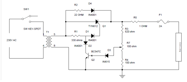  Diagrama de circuito del cargador de batería con S CR 