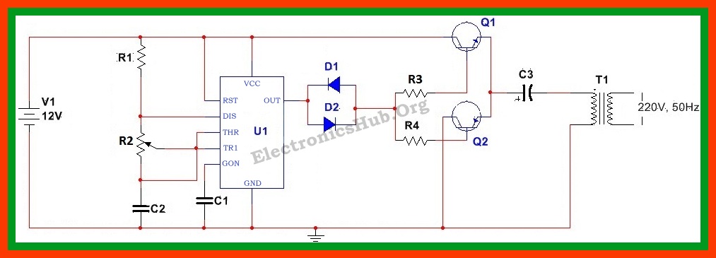  Diagrama de circuito del convertidor de 12v CC a 220v CA 
