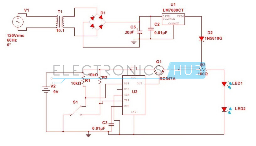 Automatic Changeover Switch Circuit Using 555 Timer