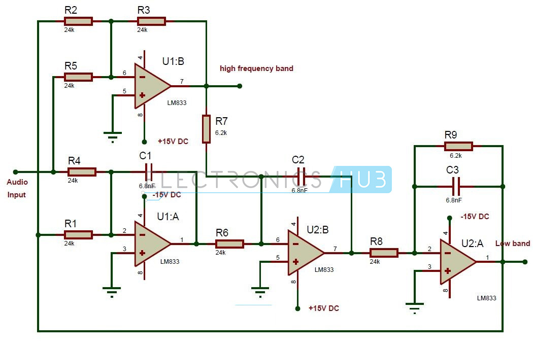 Audio Crossover Circuit - Active Crossover Circuit Diagram - Audio Crossover Circuit