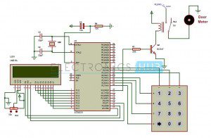 Password Based Door Locking System Circuit Diagram using 8051