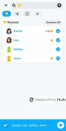 Select all to Send Snaps Easily - Shortcut to Get Rid of Hourglass