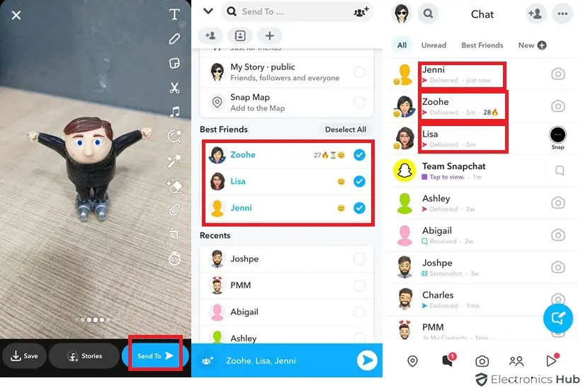 Send Snap to Multiple Friends - Remove Hourglass