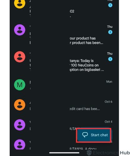Tap "Start chat" on google messages app