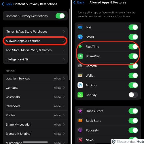 Turn On FaceTime Screen Restrictions on iPhone Settings