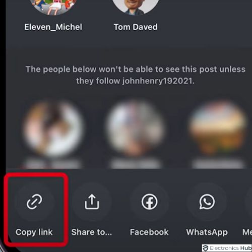 tap on Copy Link to copy Instagram link on the post