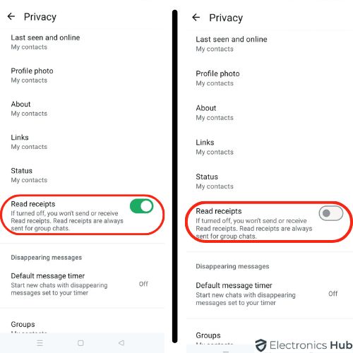 Toggle Off the Read Receipts Option to Hide Blue Ticks on WhatsApp Chats