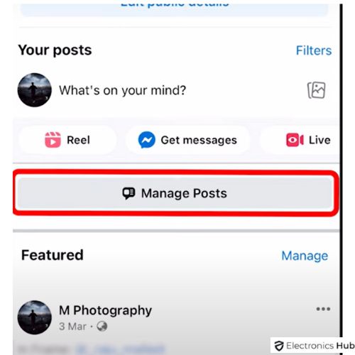 Tap on Manage Posts to delete all Posts in that Particular FB Page