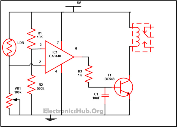 Automatic Street Light Controller Using Relays and LDR