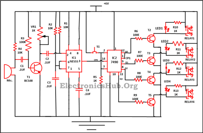 9 Way Operated Clap Switch Circuit Diagram 
