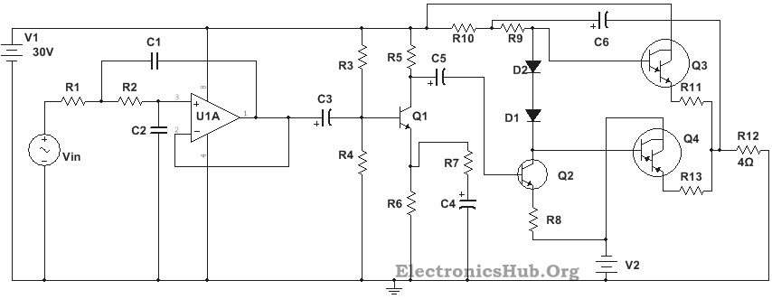 diagrama de circuito del amplificador de subwoofer de 100w 