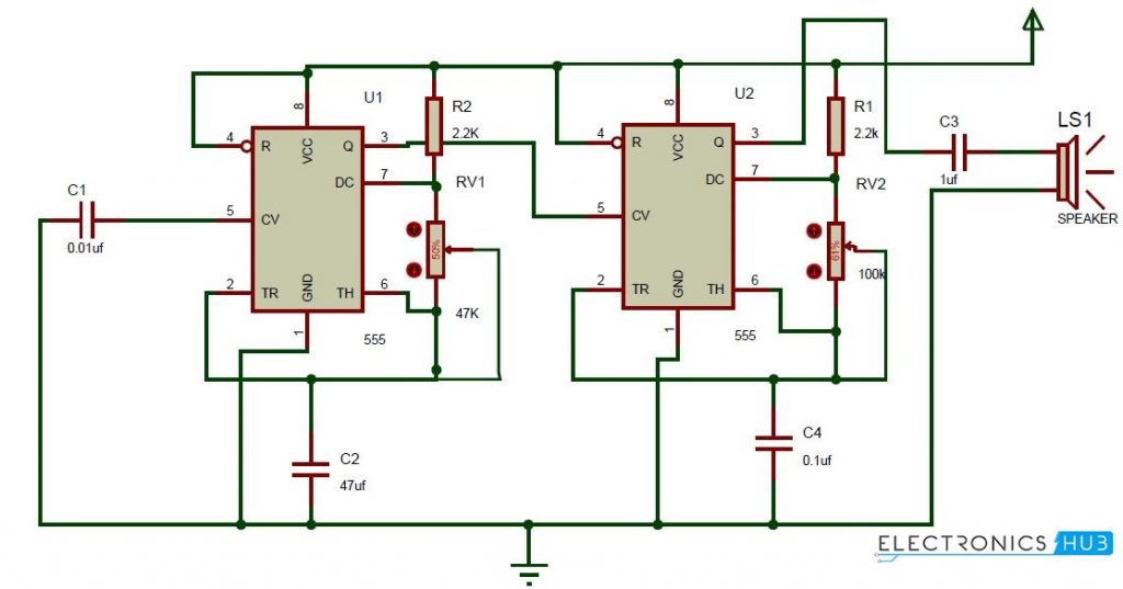 Ding Dong Sound Generator Door Bell Circuit using 555 Timer