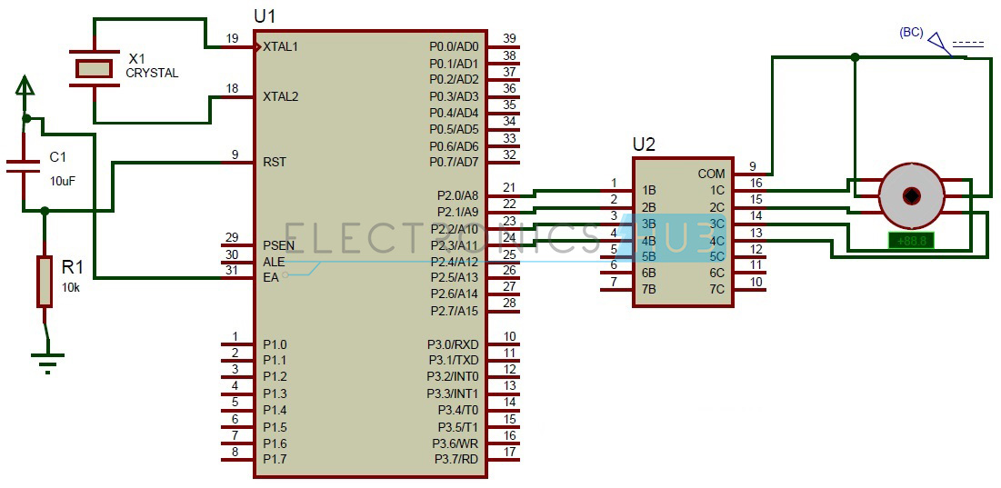 Stepper Motor Control using 8051 Microcontroller Circuit Diagram