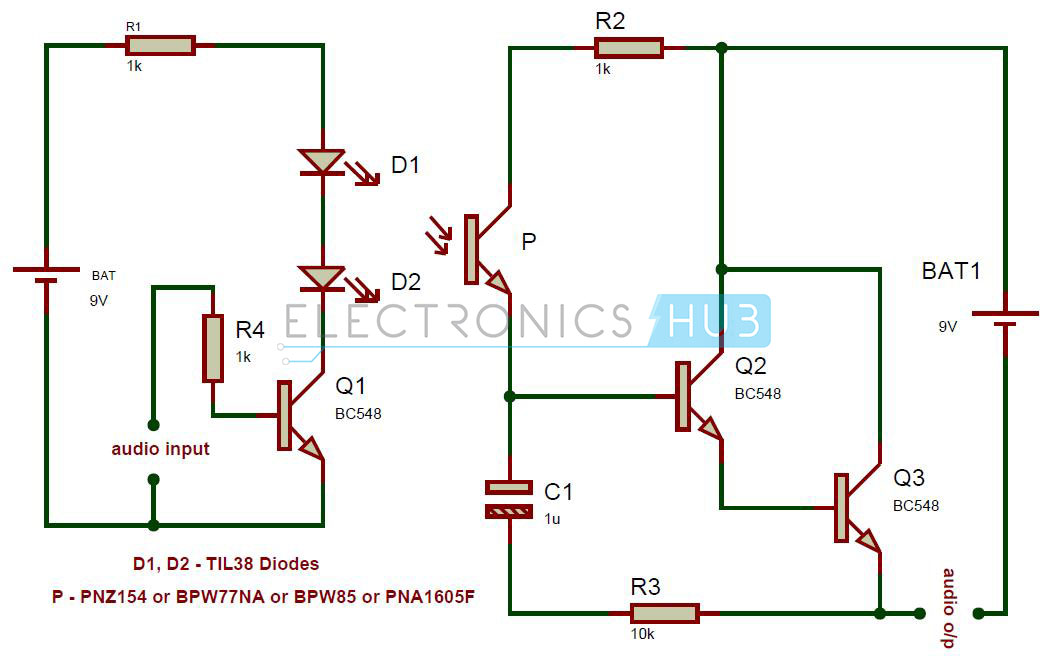  Transmisor de audio IR y diagrama de circuito del receptor 