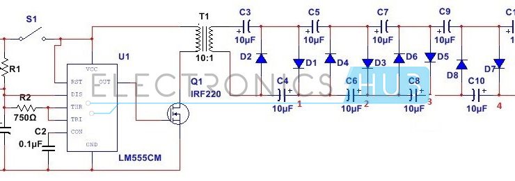 How To Design Stun Gun Circuit Using 555 Timer Ic