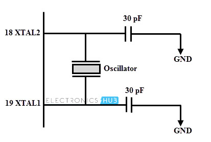  8051 circuito de microcontrolador de cristal 
