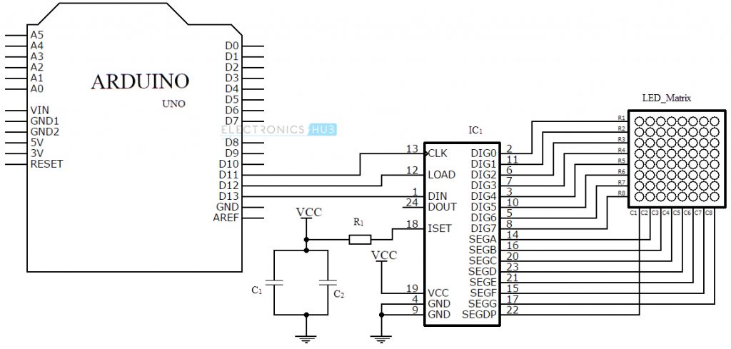 Arduino 8x8 LED Matrix Interface | MAX7219 IC