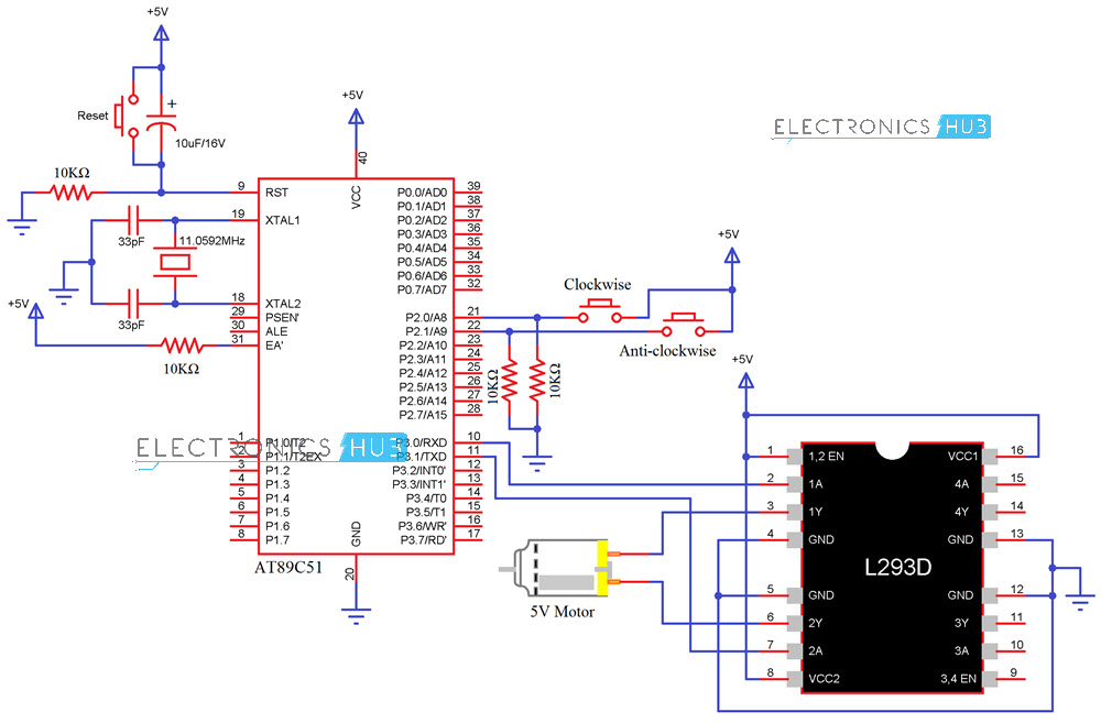 Interfacing DC Motor with 8051 Microcontroller Circuit Diagram