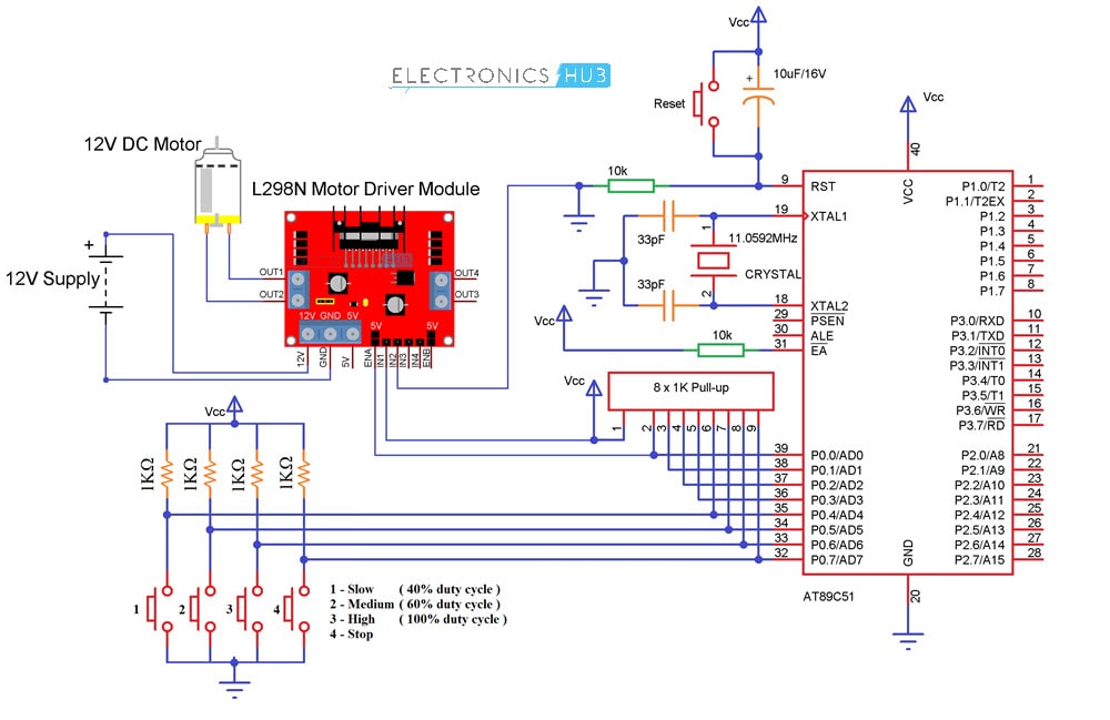 PWM Based DC Motor Speed Control using Microcontroller Circuit Diagram