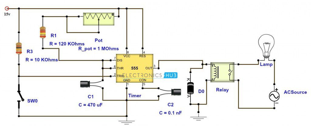 Adjustable Timer Circuit Diagram with Relay Output
