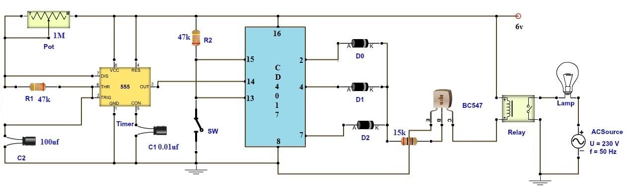 Adjustable Timer Circuit Diagram with Relay Output