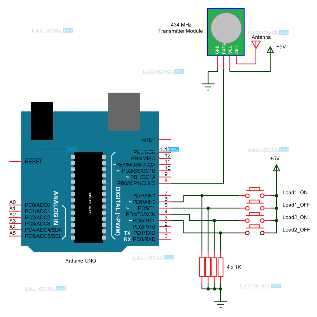 Arduino RF Home Auto Transmitter Circuit