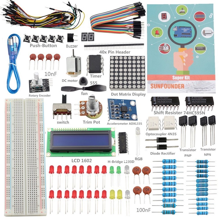 Set Quimat Projekt Komplettes Vollständige Ultimate Starter Kit for Arduino UNO R3 Mikrocontroller und viel Zubehör Mega 2560 Roboter Nano Breadboard Kits mit Tutorials Kit for Arduino 