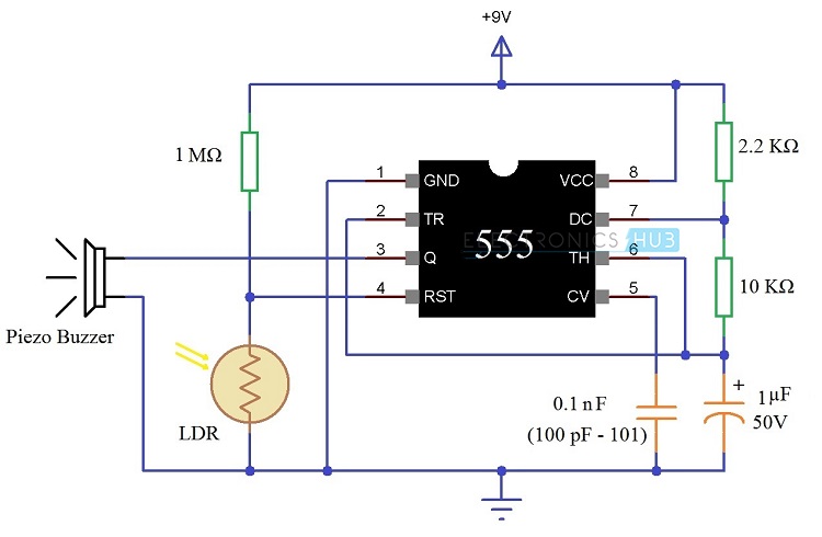 Darkness Detector using LDR Circuit Diagram