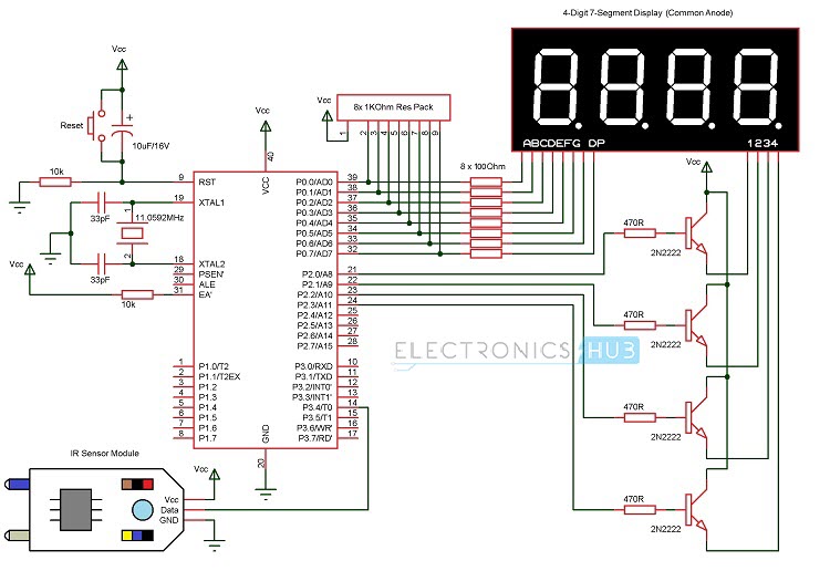 Contactless Digital Tachometer using 8051 Microcontroller Circuit