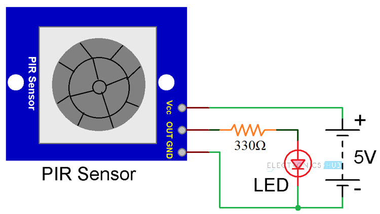 Arduino PIR Sensor Tutorial Test Circuit 1
