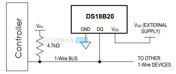 Arduino DS18B20 Temperature Sensor External Power