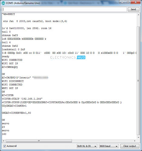 Web Controlled Servo using ESP8266 Serial Monitor 1