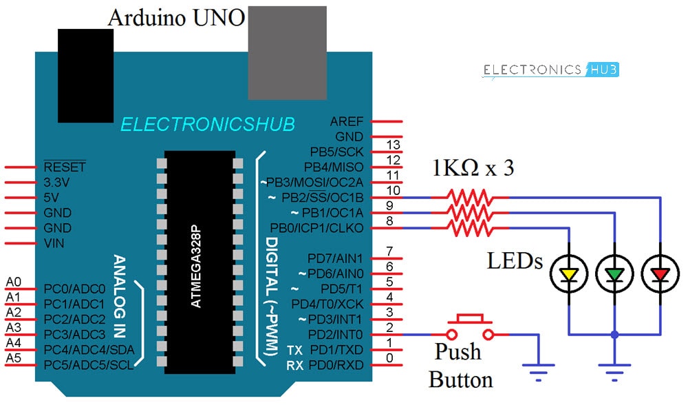 Arduino Multitasking Tutorial Circuit Diagram