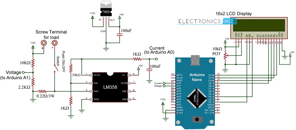 Arduino Wattmeter Circuit Diagram