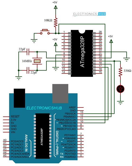 How to Burn Bootloader on ATmega328 Circuit Diagram