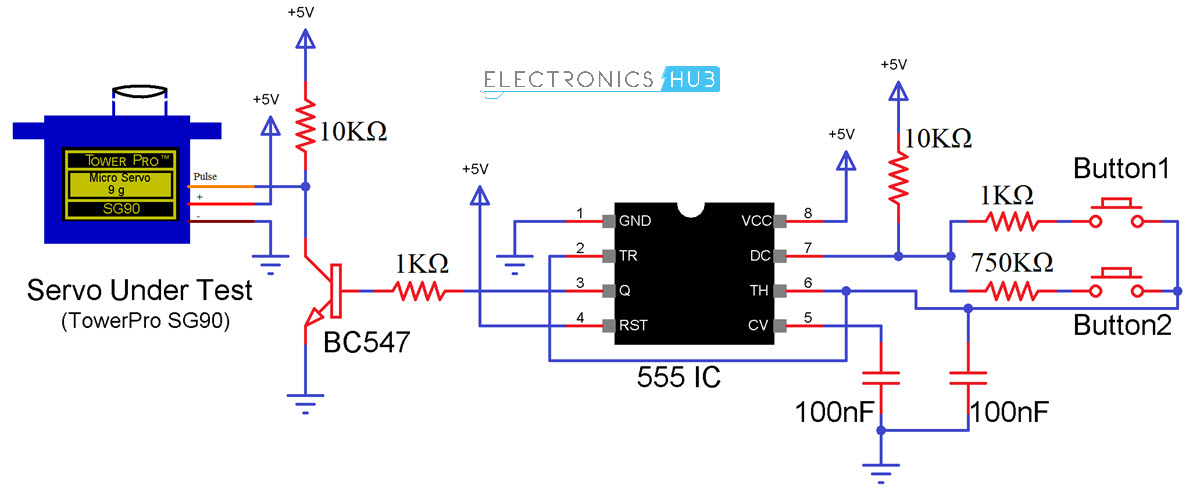 How to make a Simple Servo Motor Tester Circuit Circuit Diagram