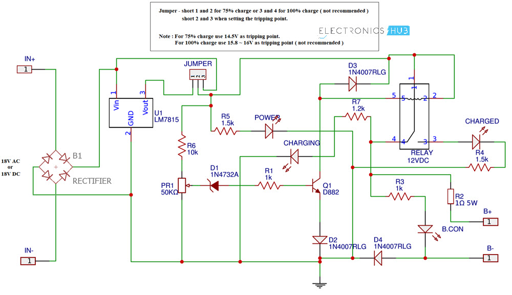 Diagrama del circuito del cargador de batería de plomo-ácido