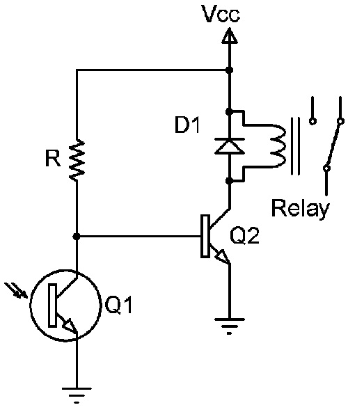 Phototransistor Darkness Operated Relay Circuit