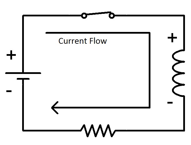 Flyback Diode Inductor in DC Circuit Switch Closed