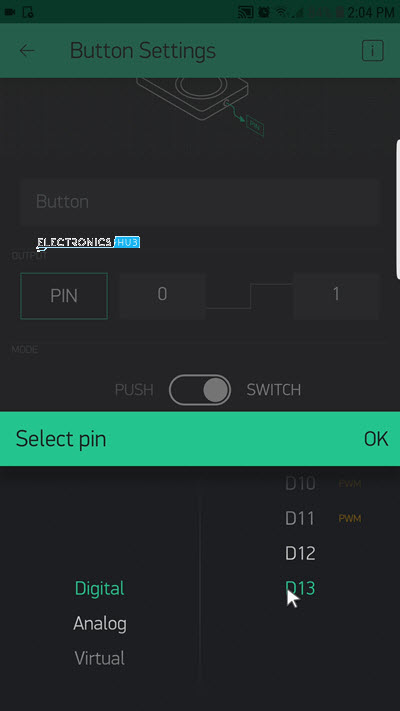 Remotely Control Arduino using Blynk App Button Settings