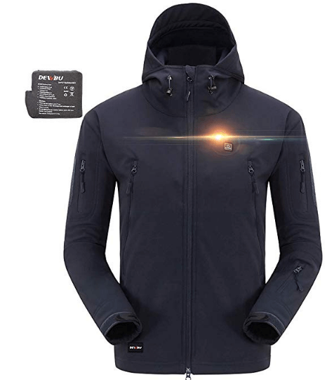 DEWBU Heated Jacket Electric Mens Hoodie Jacket Outdoor Winter Heat Clothing 5000mAh 7.4V Battery Included 
