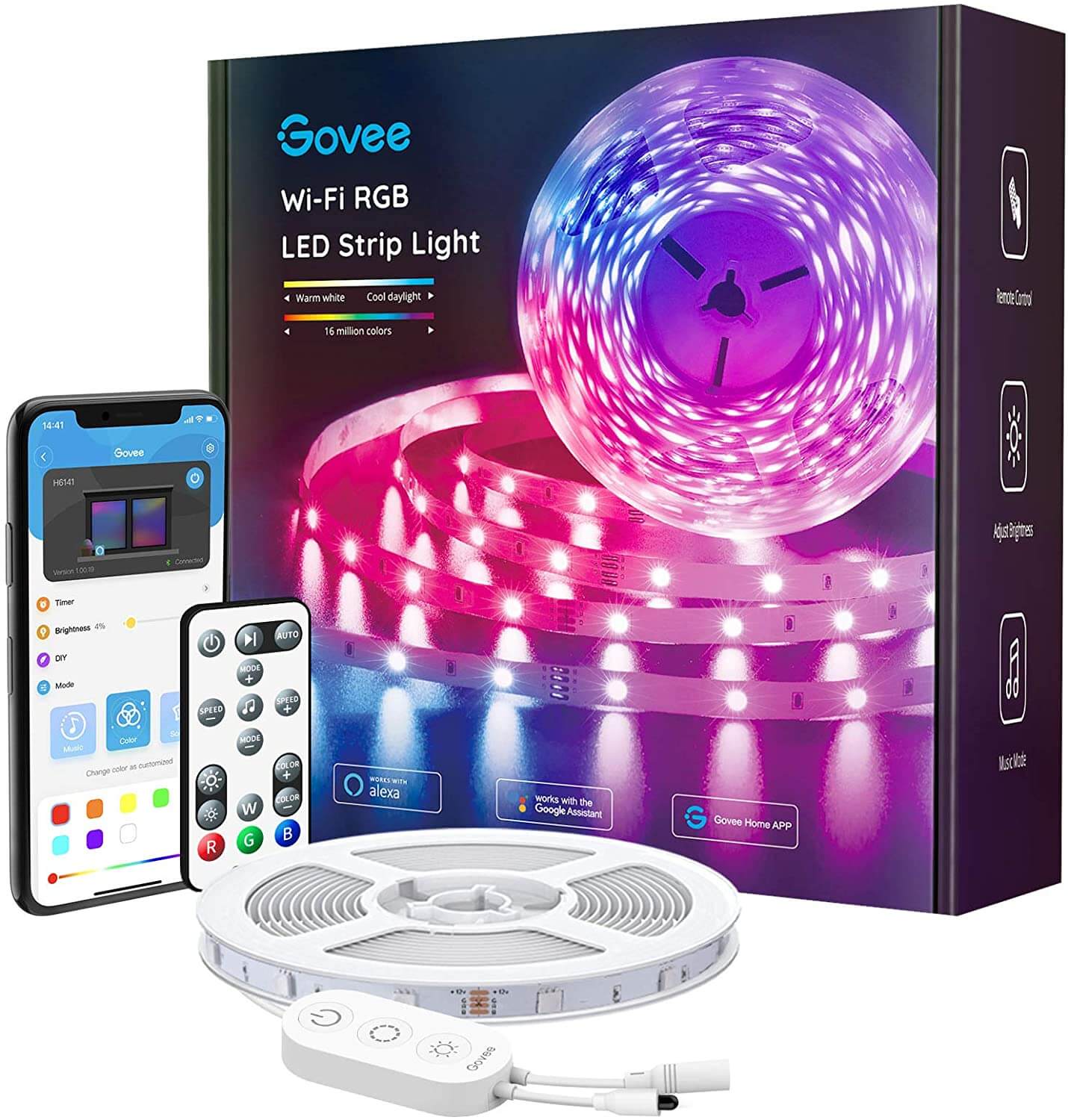 Party Smart RGB LED Strip Lights-32.8ft Sensitive Built-in Mic,SMD 5050 Color Changing LEDs-App Control,Music Sync-40 Keys IR Remote Controller,DC 12V5A Power Supply.DIY TV,Bedroom
