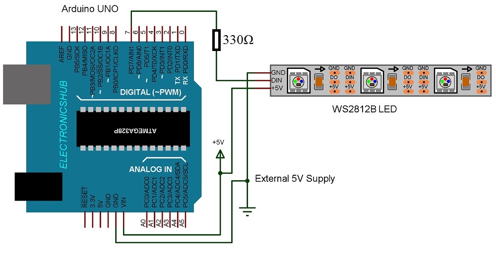 WS2812B Addressable LEDs Circuit Diagram
