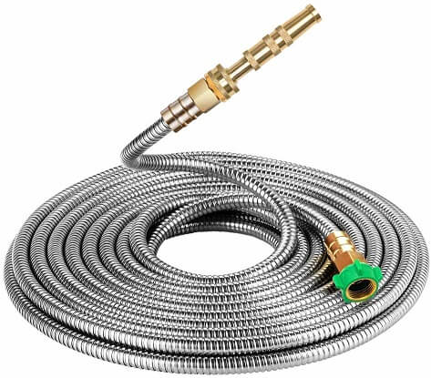 Lightweight Flexible,Kink-Free,Easy to Use & Store Metal Garden Hose 100 Ft Metal Water Hose with 2 Free Nozzles 16mm 304 Stainless Steel Garden Hose,Durable Aluminum Interface 