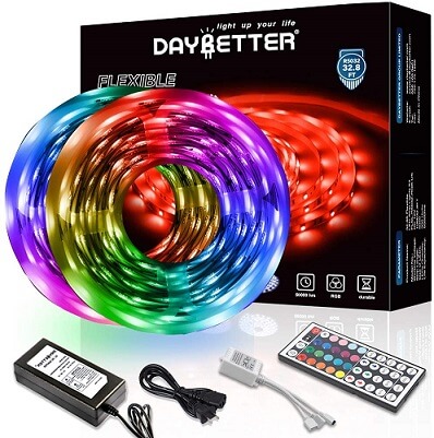 Music Sync LED Lights with Controller Box and Remote for Bedroom Home Party 50FT LED Strip Lights,QZYL RGB LED Light Strip 5050 RGB LED Strip Color Changing Rope Lights 2 x 25FT 