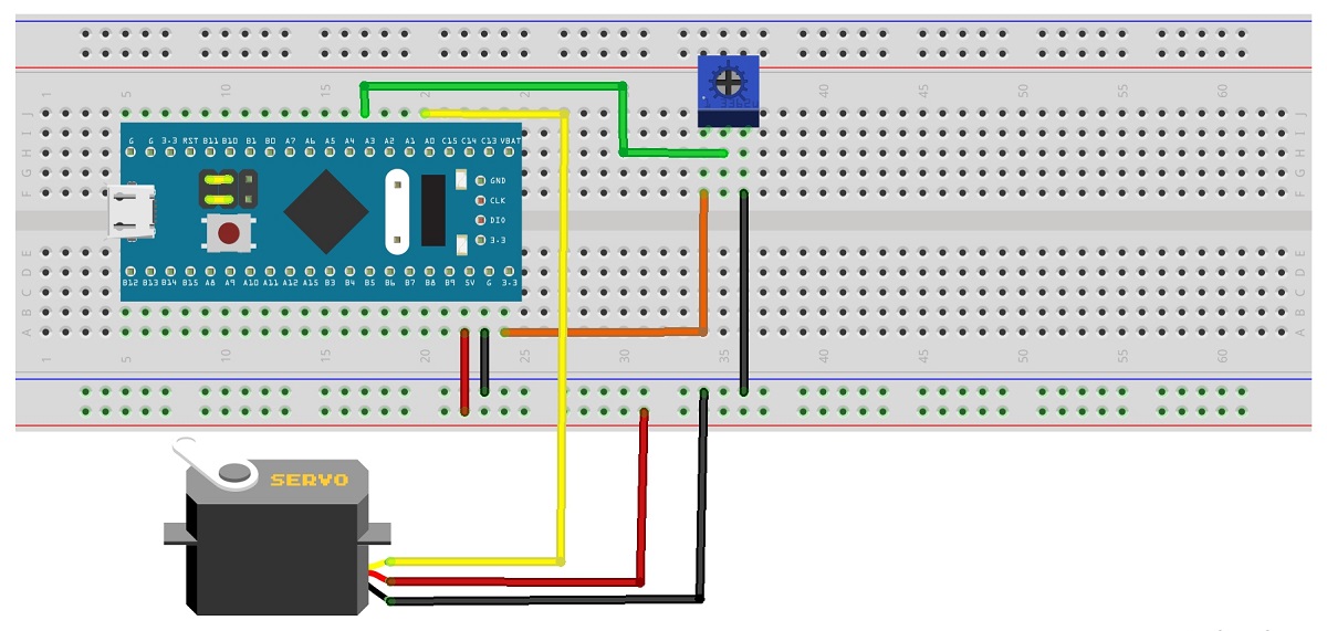 Controlling a Servo Motor with STM32F103C8T6 Circuit Diagram