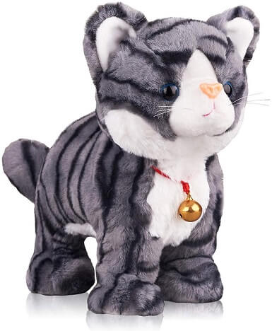 Pattern Gray Robotic Cat Toy for Kids Toy Cats That Move and Meow Purrs Touch Control Kitten Toys Animated Toy Cats Realistic Kitty Toys Kitten Robot Toy for Kids Halloween Birthday H:12 