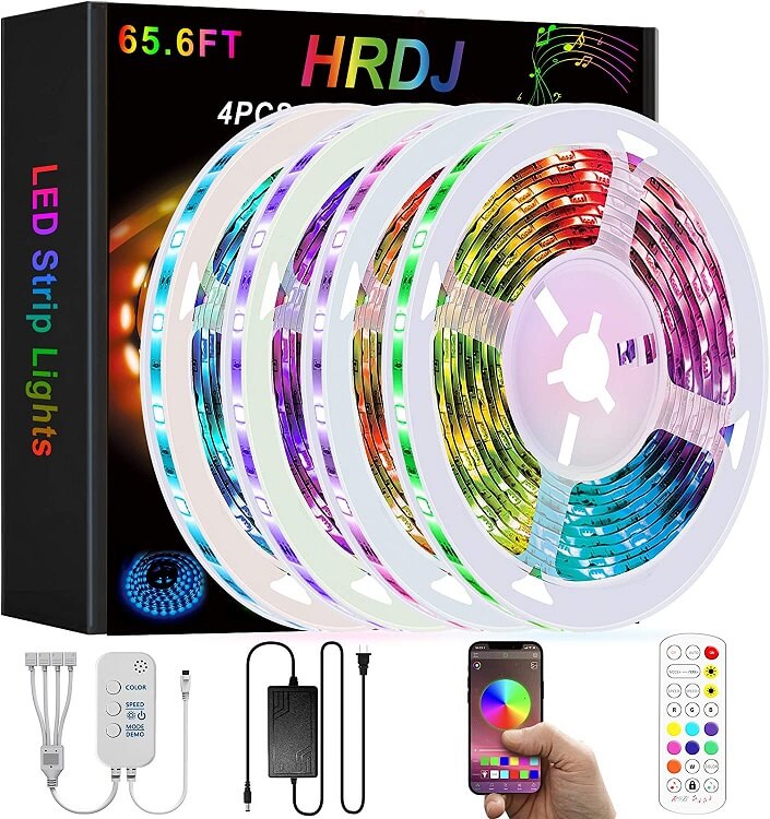 Led Lights 65.6ft L8star 20m Led Lights Strip for Bedroom RGB Smart Led Light Strips with Bluetooth Controller Sync to Music Apply for Bedroom Party and Home Decoration 