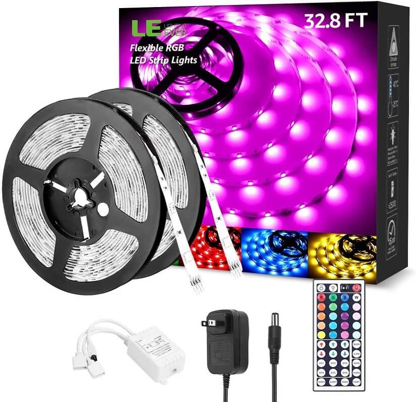 Led Strip Lights 16.4FT 300 LEDs Color Changing Rope Lights RGB+White LED Lights with 40 Keys Remote Controller and 5A Power Supply for Bedroom Christmas Decor 