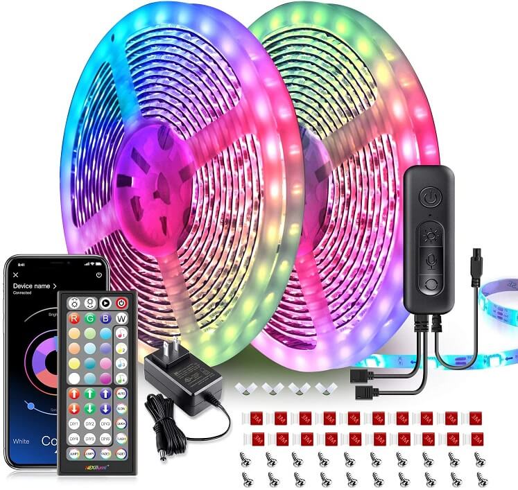 65.6ft 5050 IP65 RGB Music Sync Color Change Wifi Smart LED Strip Lights Remote 